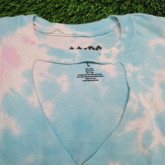 VTG Style AC/DC Band Tee T-Shirt Womens L/XL Oversized Pink Tie Dye V-Notch 2017 - Picture 2 of 6